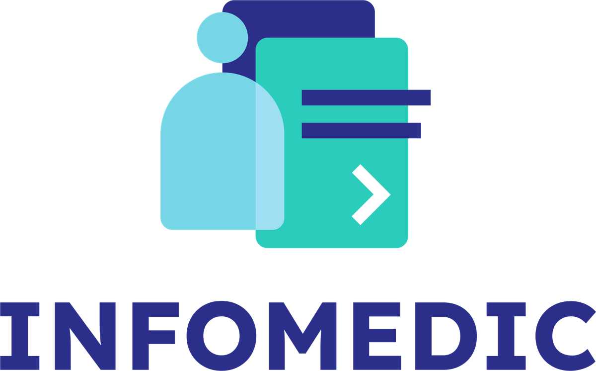Infomedic logo: a person alongside a medical record card